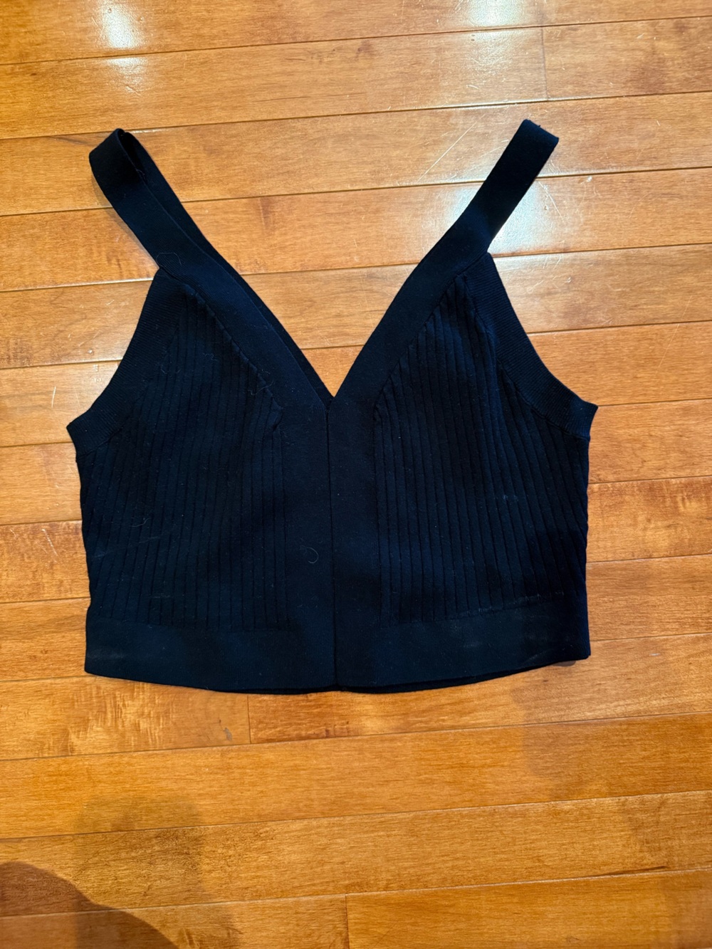 H&M Black Ribbed V‑Neck Crop Top